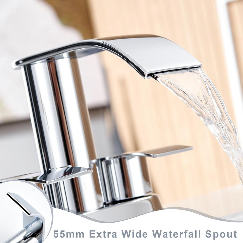 Ultimate Unicorn Bathroom Faucet for Sink Chrome, 4 Inch Bathroom Sink Faucet for 3 Hole or 2 Hole, 2 Handle Waterfall Faucets with Pop up Drain, Centerset Faucets for RV, Patent No. : US D983,326 S - Image 4